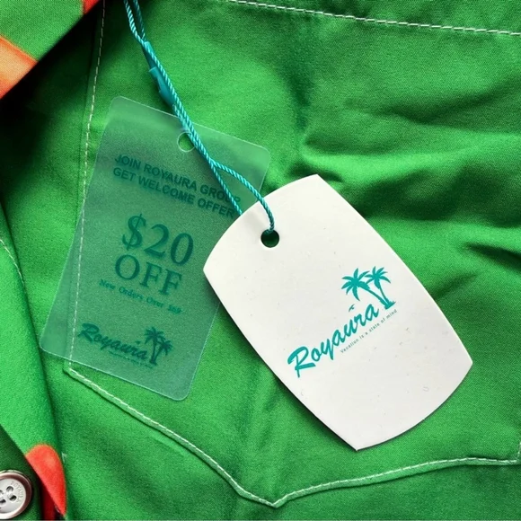 Royaura Hawaiian Tropical Frog Graphic Short-Sleeve Shirt - Green Size L Resort - Picture 4 of 11